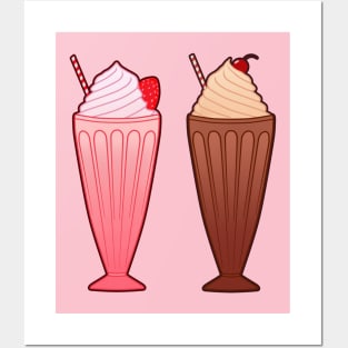 Strawberry and Chocolate Milkshakes Posters and Art